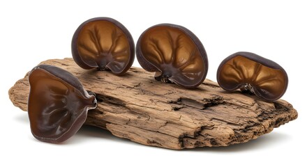 Wood Ear Mushrooms on Textured Driftwood