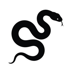 Black Snake Silhouette with Tongue Out on White Background