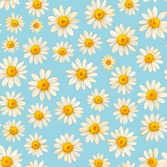 Obraz premium White Daisies Light Blue Background Floral Pattern