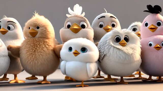 Cute Yellow Chicks and Duckling Characters in Playful Dance Animation