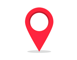 3D red location icon on a transparent background, simple design.