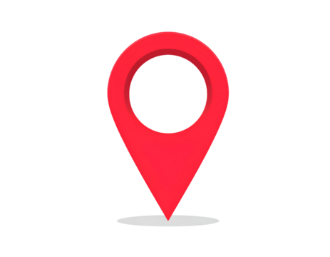3D red location icon on a transparent background, simple design.