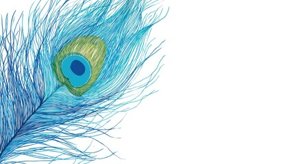 Obraz premium Vibrant peacock feather detail on white background.