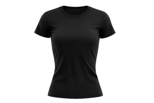 Black t shirt mockup featuring a female model on transparent background - Powered by Adobe