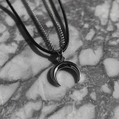 Necklace Jewelry Pendant Fashion Accessories Silver Chain Minerals Marble Blackandwhite Contrast Elegant Chic Artisan Handcrafted Modern Ornament Unique Minimalistic Stylish Unisex Shiny Lustrous