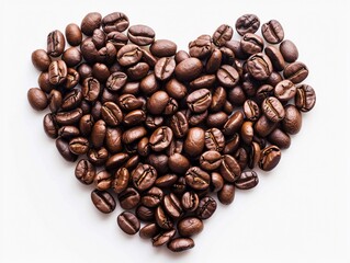 Coffee beans arranged in a heart shape showcasing love for coffee and its rich aroma and flavor