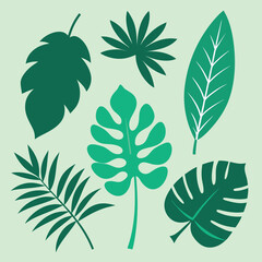 A vibrant seamless pattern featuring a set of green vector leaves and various floral illustrations, perfect for nature-inspired design or decoration