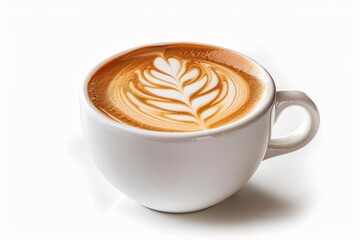 Latte art showcasing a beautiful heart design in a white cup on a clean backdrop