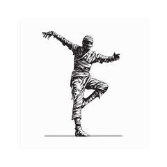 Scary Mummy Character Dancing Funny Zumba Moves Vector Illustration Design