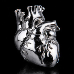 Metal Heart Anatomy Design Jewelry Chrome Shiny Medical Concept Symbol Decoration Detailed Object Accessory Love Passion Muscle Unique Modern Gift Memento Culture Sculpture Heartstrings Silhouette