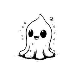Cute little ghost surrounded by bubbles and its shadows making it look alive and cheerful illustration
