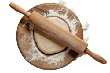 Rolling Pin and Dough on Wooden Cutting Board