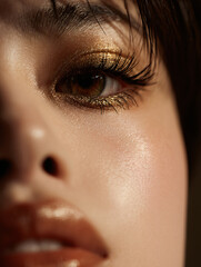 Makeup Beauty Cosmetics Closeup Portrait Eyelashes Eyeshadow Shimmer Glamour Skincare Lips Glossy Aesthetic Fashion Expression Femininity Elegance 