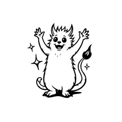 Whimsical cartoon illustration featuring a furry creature with horns and a playful expression ready for adventures