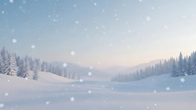 Snowy Winter Landscape Serene Mountains and Falling Snow