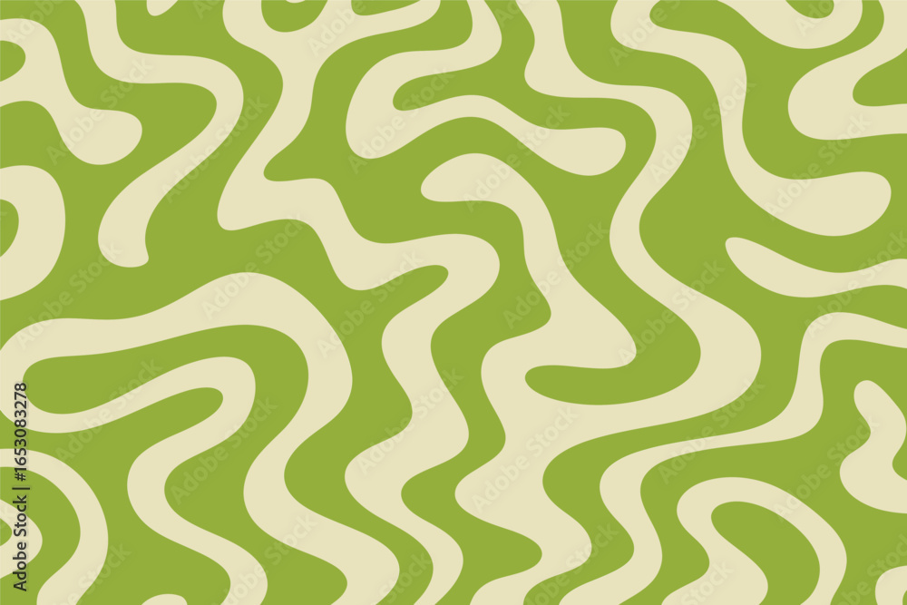 Poster retro wavy pattern in green and beige for backgrounds and design
