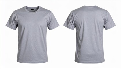 Blank gray t-shirt mockup template for design, front and back views, isolated on white background
