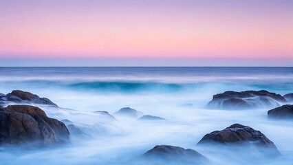 Ocean mist waves on rocks water
