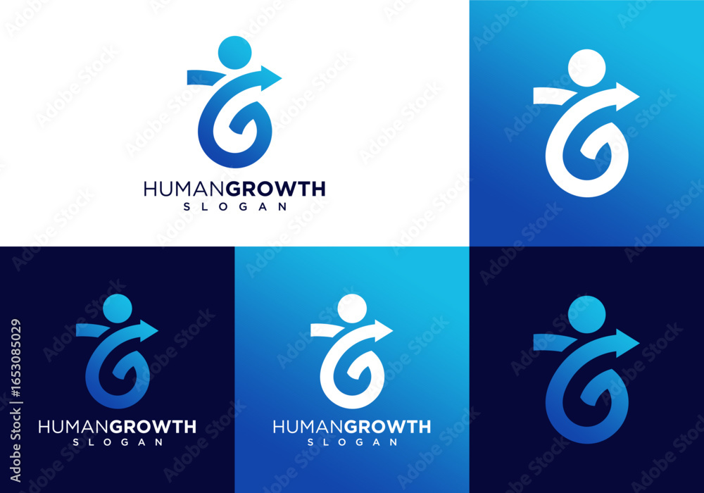 Poster g initial logo icon vector with person and arrow