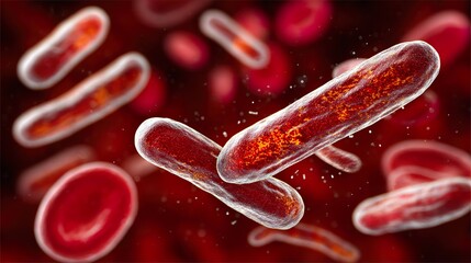 Bacteria and red blood cells medical illustration