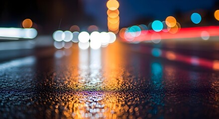 Close-up of out-of-focus light orbs softly moving on a dark background