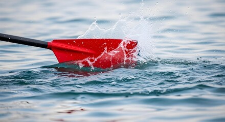 Close-up of oars dipping into clear water, creating ripples