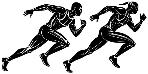 Dynamic Black and White Sprinting Athletes
