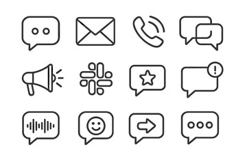 Communication Icons Set. Line style icons of communication and messaging: chat bubble, email icon, phone call icon, internal