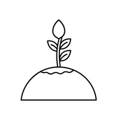 Minimalist Line Drawing of Sprouting Plant with Bud and Three Leaves Emerging from Soil in Monochrome Outline Style