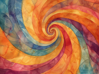 A vibrant watercolor painting featuring a swirling vortex of colors and fluid movement design