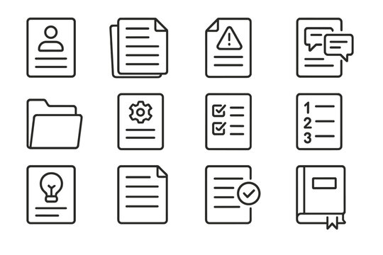 Support Documentation Icons. Line style icons of support documentation: case summary icon, support docs icon, incident report icon