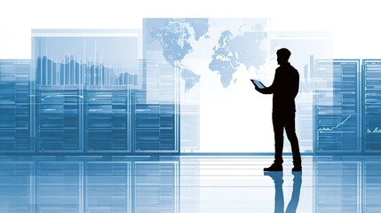 Business person in modern data center