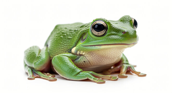 Green Tree Frog Portrait on White Background