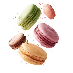 Fototapeta premium Colorful macarons in mid-air, various pastel shades (1)