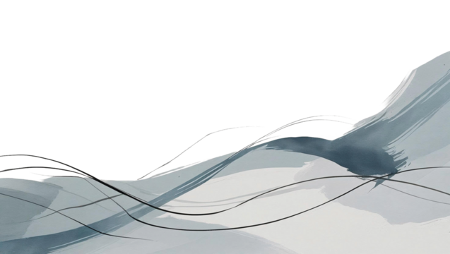 Soft gray flowing brush lines forming a calm, airy landscape. Elegant abstract background for presentations, websites, and editorial design.