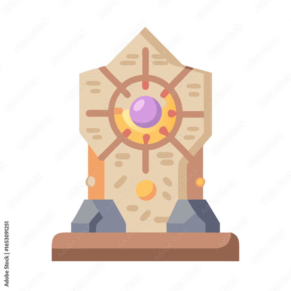 Poster ancient fantasy magical altar or totem with glowing crystal gem. sacred structure for game or mobile