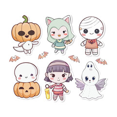 Set of adorable vector Halloween characters little ghost