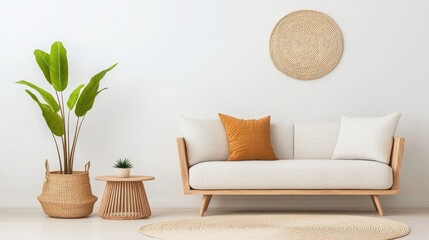 Modern minimalist living room with natural decor