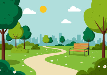 Obraz premium A Serene Walk Through the Urban Green Oasis on a Bright Sunny Day