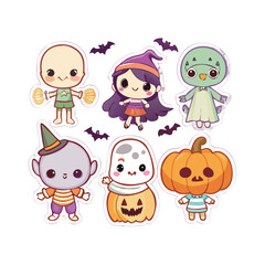 Naklejka premium Set of adorable vector Halloween characters little ghost