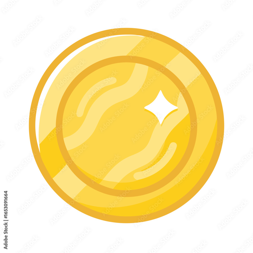 Poster golden shiny coin icon vector illustration in flat style for game or mobile app design asset