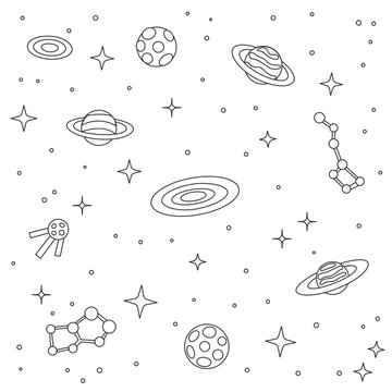 Abstract space elements background vector illustration for coloring