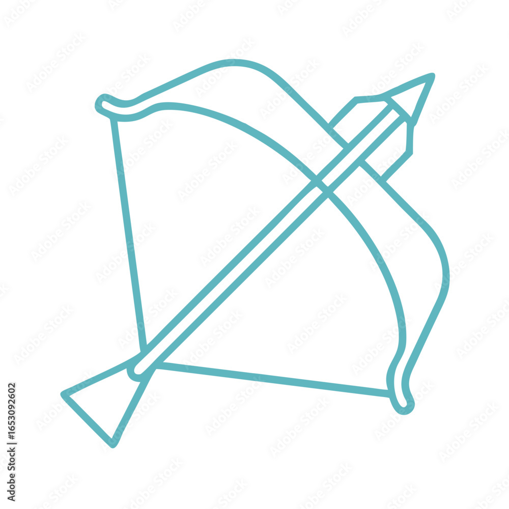 Poster Crossbow weapon line icon for a fantasy game or mobile app with a detailed bow and arrow in a clean outline vector graphic