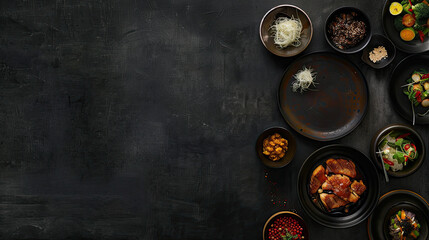 Delicious rice and curry bowls arranged with clear left-side room for caption. space for text  Generative AI