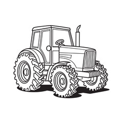 Simple Line Art Tractor, Farming Equipment, Black and White Vector illustration