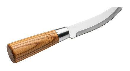 Curved blade knife with wooden handle isolated on transparent background