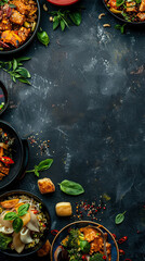Overhead food shot emphasizing visual hierarchy with clean space for text insert. space for text  Generative AI