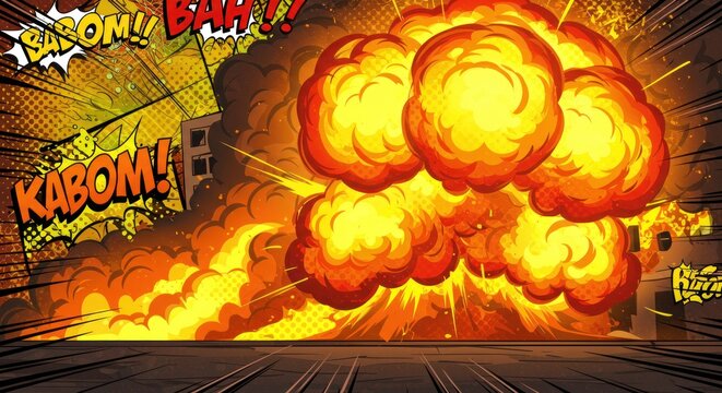 Comic book explosion with text Kaboom and Baam