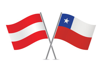 Austria and Chile crossed flags. Austrian and Chilean flags on a white background. Vector icon set. Vector illustration.