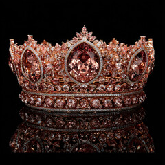 Luxury Pink Crown Jewelry: Opulent Royal Beauty, Elegant Tiara Design, Precious Gemmed Headpiece, Vintage Glamorous Bridal Showpiece, Shiny Sparkle Adornment, Exquisite Ornate Heirloom Decoration